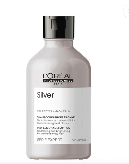 L'Oréal Professionnel Série Expert Silver Shampoing Neutraliseur et raviveur d'éclat pour cheveux gris et blancs -Formats 300 ml et 500ml