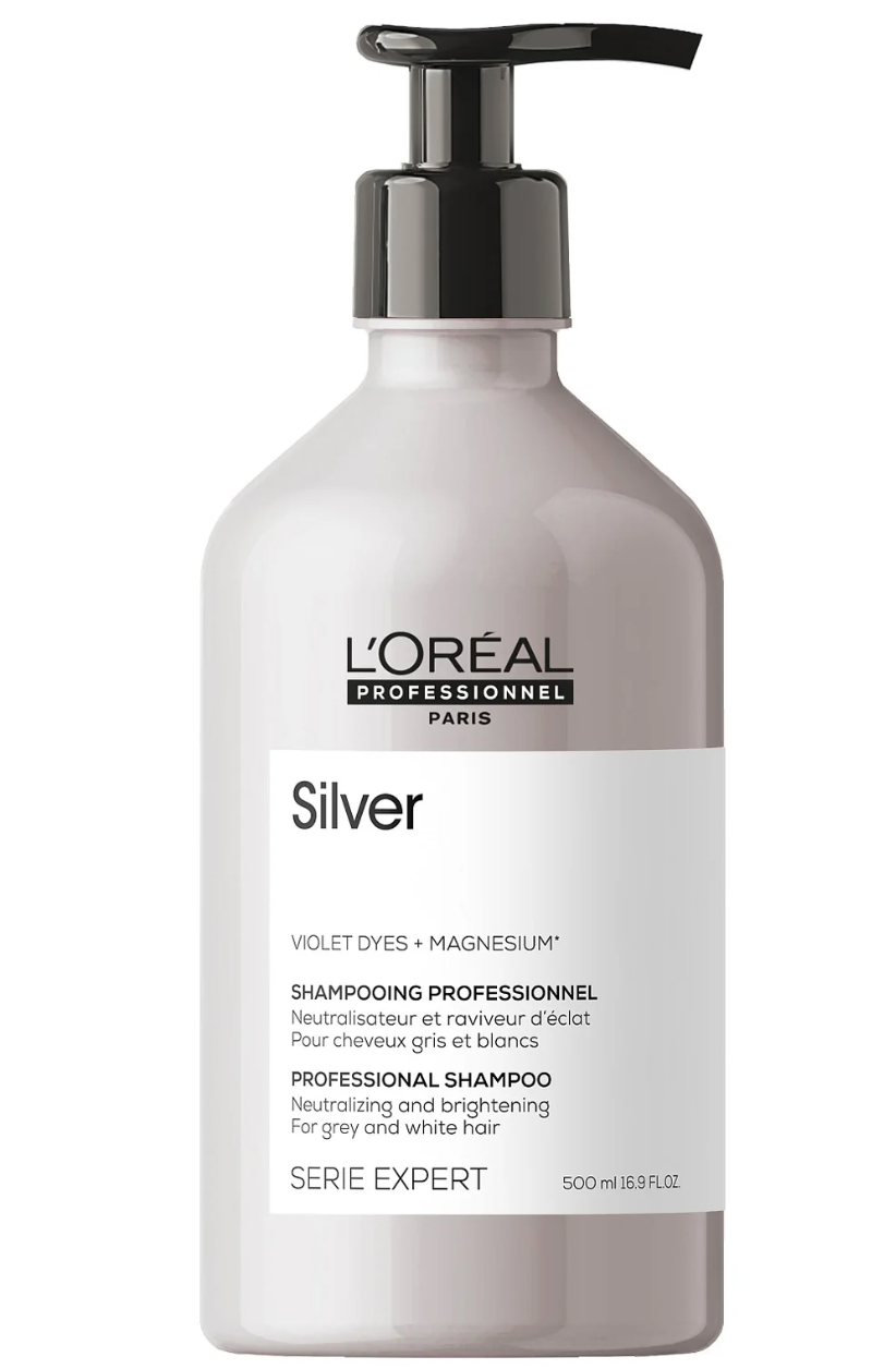 L'Oréal Professionnel Série Expert Silver Shampoing Neutraliseur et raviveur d'éclat pour cheveux gris et blancs -Formats 300 ml et 500ml