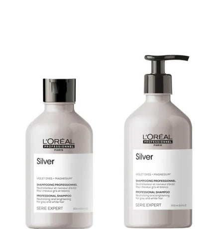 L'Oréal Professionnel Série Expert Silver Shampoing Neutraliseur et raviveur d'éclat pour cheveux gris et blancs -Formats 300 ml et 500ml
