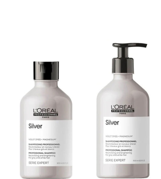 L'Oréal Professionnel Série Expert Silver Shampoing Neutraliseur et raviveur d'éclat pour cheveux gris et blancs -Formats 300 ml et 500ml